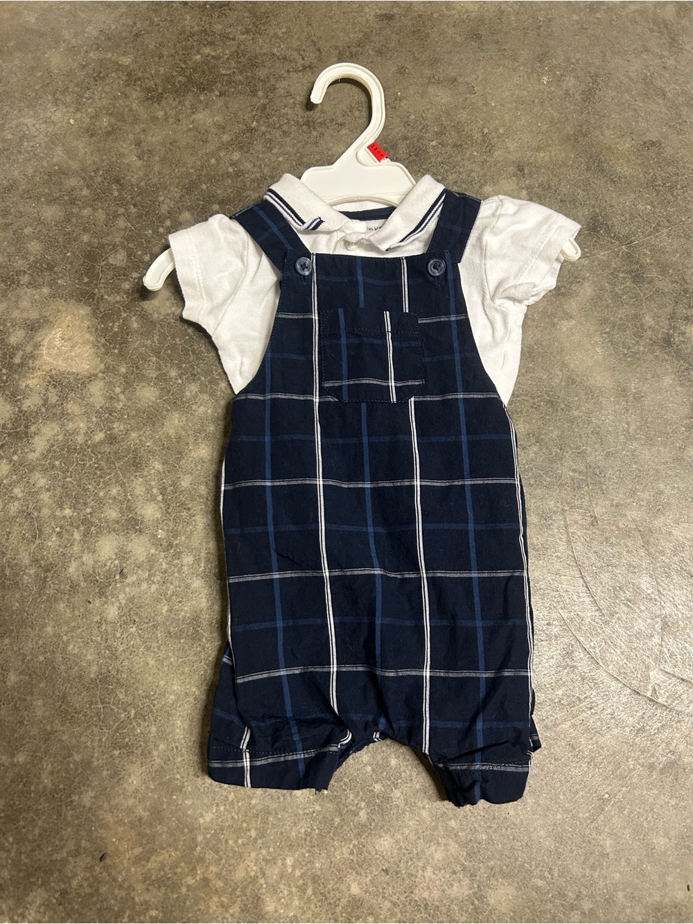 NWOT Classic Navy Plaid Romper and Collared Onesie Set - Size 3-6M Summer Spring